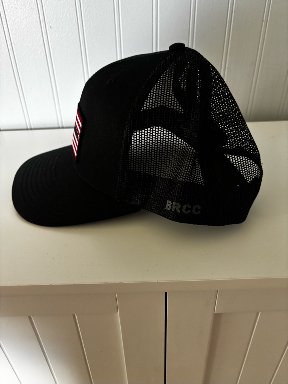 Black Trucker Hat with American Flag Rifle Patch - Picture 2 of 6